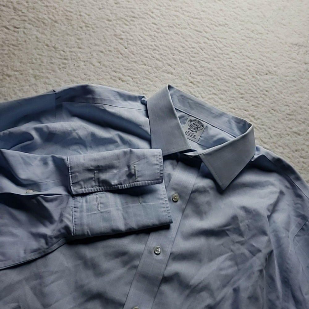 Brooks Brothers Dress Shirt Mens 17 32/33 Blue Check Classic Fit Non Iron Supima
